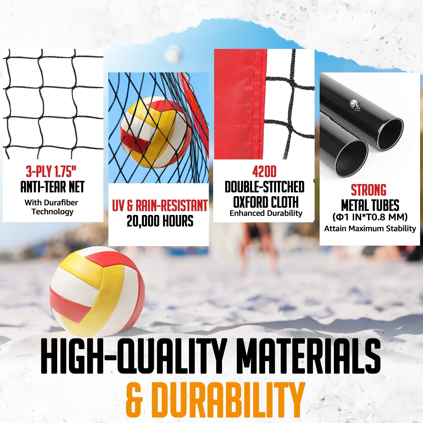 Zealfeel 12ft Volleyball Net Set: Height Adjustable Freestanding Training Net for Backyard & Outdoor Use. Includes All Accessories and Carry Bag