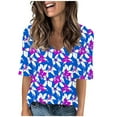 thumbnail image 4 of JTZGDY Floral Shirts for Women Cute Summer Short Sleeve V Neck Graphic T-Shirts Tops Dressy Casual Tunic Blouse Fashion Beach Vacation Outfit Clothes Multicolor#25 XL, 4 of 6