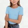 thumbnail image 2 of Girls Athletic Shirts Silm Fit Trendy Solid Color Top Gym Baby Girl Clothes Playwear Light Blue 11-12 Years, 2 of 4