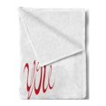 thumbnail image 2 of I Love You Soft Flannel Fleece Throw Blanket, Swirling Letter Fonts in Warm Color Heart Shaped Dots Calligraphy Design, Cozy Plush for Indoor and Outdoor Use, 50" x 60", Red White, by Ambesonne, 2 of 5