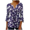 thumbnail image 3 of Prime Sales BiZtdJrK Women's Tunic Tops 3/4 Length Sleeve Blouses Dressy Casual V Neck Henley Shirts Spring Summer Fashion Vacation Outfits Purple M, 3 of 6