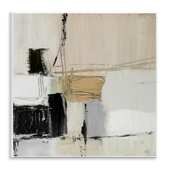 Stupell Industries Beige Black Organic Collage Abstract Painting Unframed Art Print Wall Art, 12 x 12