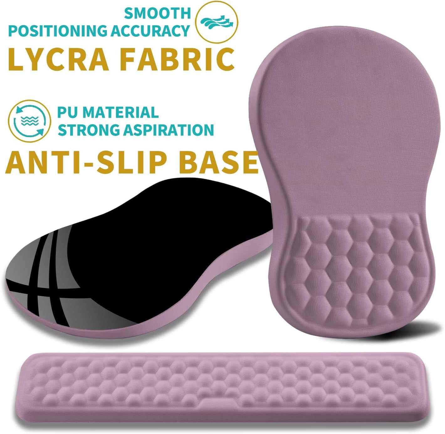 2 in 1   Pad Wrist Support & Wrist Rest for Computer Keyboard Set, with    Massage Bulge and Full Memory  Design (2In1 Set, Purple)