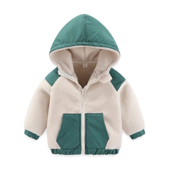GigrtiJin 1T-10T Kids Fleece Coats Color Block Hoodie Coats Girls Winter Warm Long Sleeve Zip up Casual Coat with Pockets