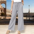 thumbnail image 3 of Women's Linen Blend Plus Size Palazzo Pants Wide Leg High Waisted with Pockets Drawstring Flowy Trousers 2026 Gray M, 3 of 5