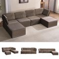 thumbnail image 1 of Puremind Modular Sectional Sofa with Movable Ottoman, Convertible U Shaped Couch, Linen 6 Seater Free Combination Sleeper Sofa for Living Room, Brown, 1 of 7