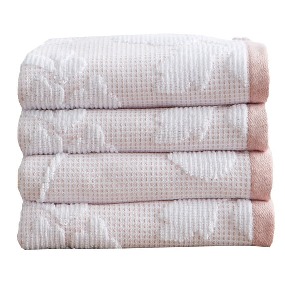 Great Bay Home Cotton Decorative Floral Quick-Dry Towel Set (Hand Towel (4-Pack), White / Mauve)