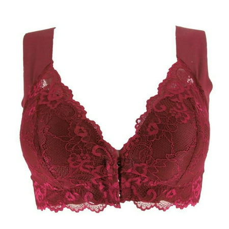 

Front Closure Bra With Floral Lace Lift Stretch 5D Shaping Seamless Bra Push Up Full Coverage Underwear Wine Red 7XL