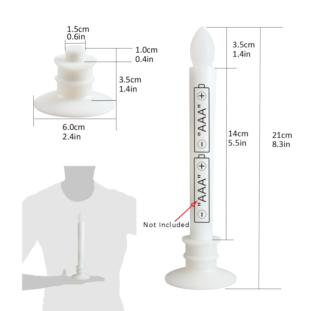 6 Pack Flameless Taper Candles LED Window Candles with Removable Holders With White Base Holiday Wedding Party Decorations