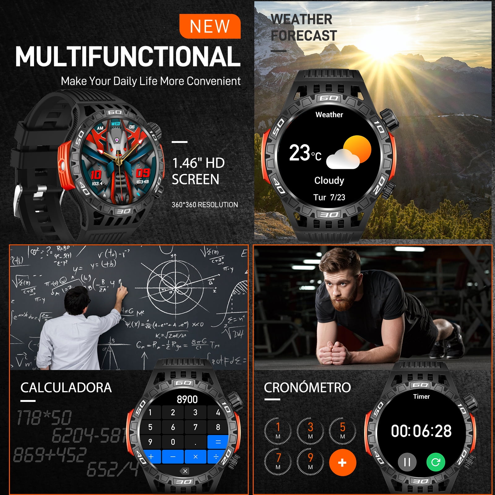 Military Smart Watch for Men with LED Flashlight Compass, Tactical Sport Smartwatch Activity Tracker with Sleep Monitor, 1.46" HD Rugged Bluetooth Smartwatch for Android iOS