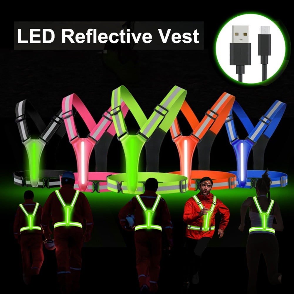 LED Running Vest USB Rechargeable Reflective Safety Vest High Visibility Light Vest for Night Running Cycling Walking Outdoor Sports