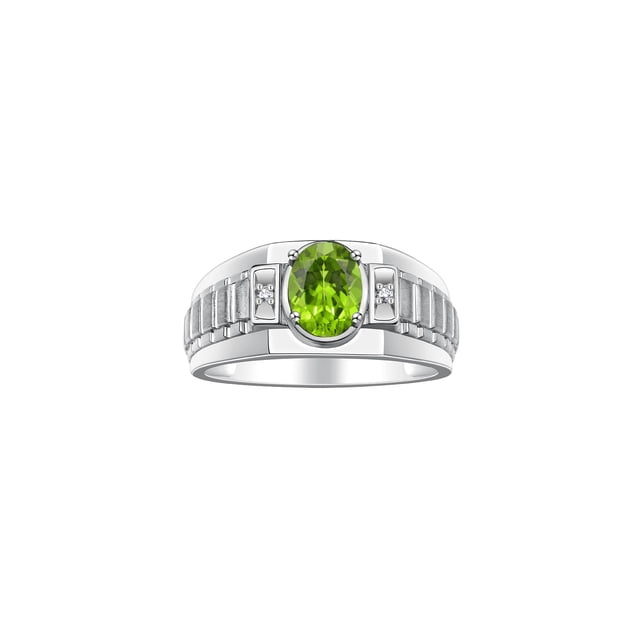 RYLOS Men's Rings Sterling Silver Rings Classic Designer Style 8X6MM Oval Gemstone & Diamond Ring Peridot Birthstone Rings For Men Size 13
