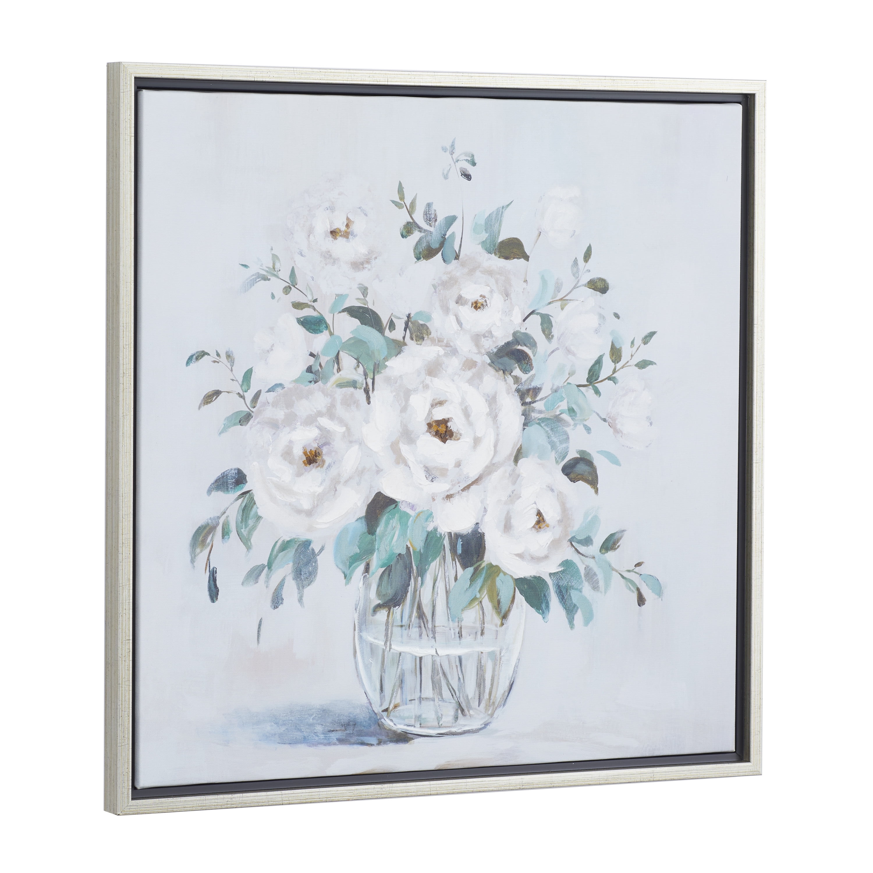 24" x 24" Bouquet Floral Framed Wall Art with Silver Frame, by DecMode