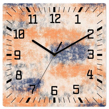 Orange Blue Wooden Wall Clock Silent Non Ticking Minimalist Smear Abstract Art Painting Square Wall Clocks Battery Operated Decor Clock for Home Office Living Room Kitchen 12 Inch