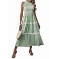thumbnail image 3 of Women'S Summer Long Dress Casual Boho Striped Sleeveless Smocked Tiered Ruffle Sundress Green XL, 3 of 9