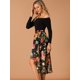 thumbnail image 4 of Allegra K Falda Floral Midi De Gasa Lúrex Con Cintura Elástica Y Dobladillo Alto Y Bajo Para Mujer Negro S, 4 of 6