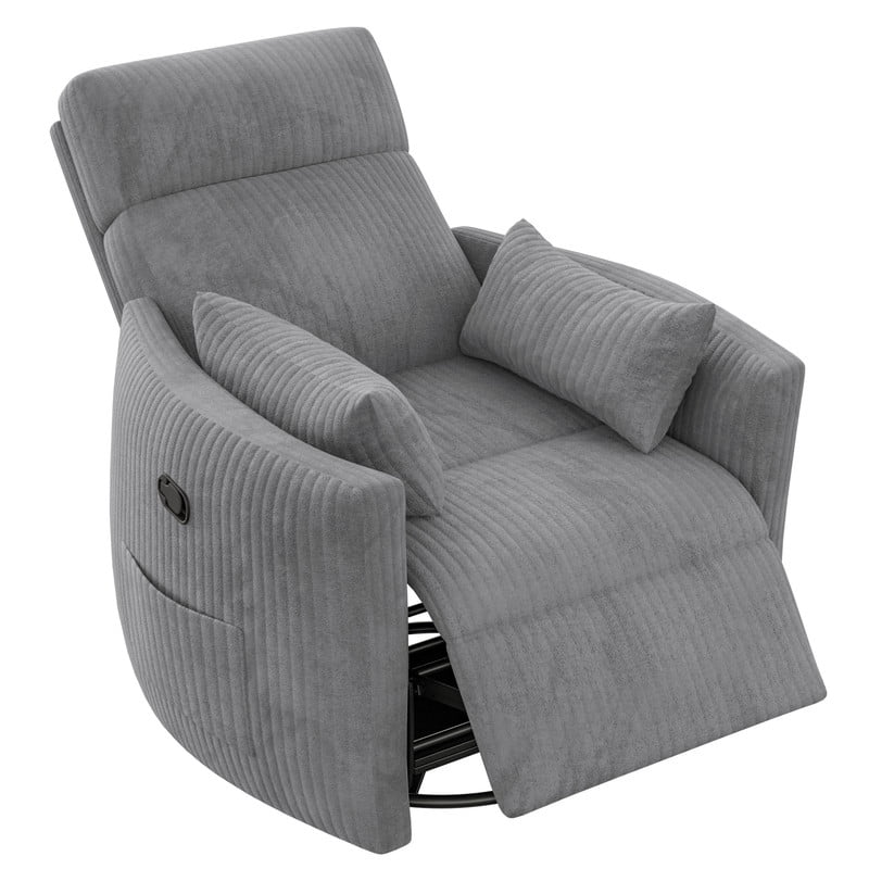 Homall 360° Swivel Nursery Recliner Power Swivel Rocker Recliner Chair with 2 Pillows Comfy High Back Adult Glider Rocker for Living Room,Corduroy Gray