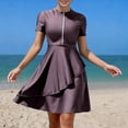 thumbnail image 6 of LEKWK Womens Swim Dress with Shorts Short Sleeve One Piece Bathing Suits Zipper Front Modest Swimming Dress, 6 of 7