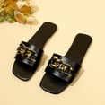 thumbnail image 3 of FRSASU Women's Knitted Open Square Toe Metal Chain Flast Sandals Fashion Slip On Non-slip Low Block Heel Sandals Black, 3 of 9