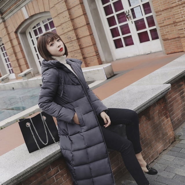 Chaqueta acolchada de algodón de plumón largo y grueso para mujer, de invierno, muy larga, hasta la rodilla, impermeable, resistente al viento, de corte ajustado