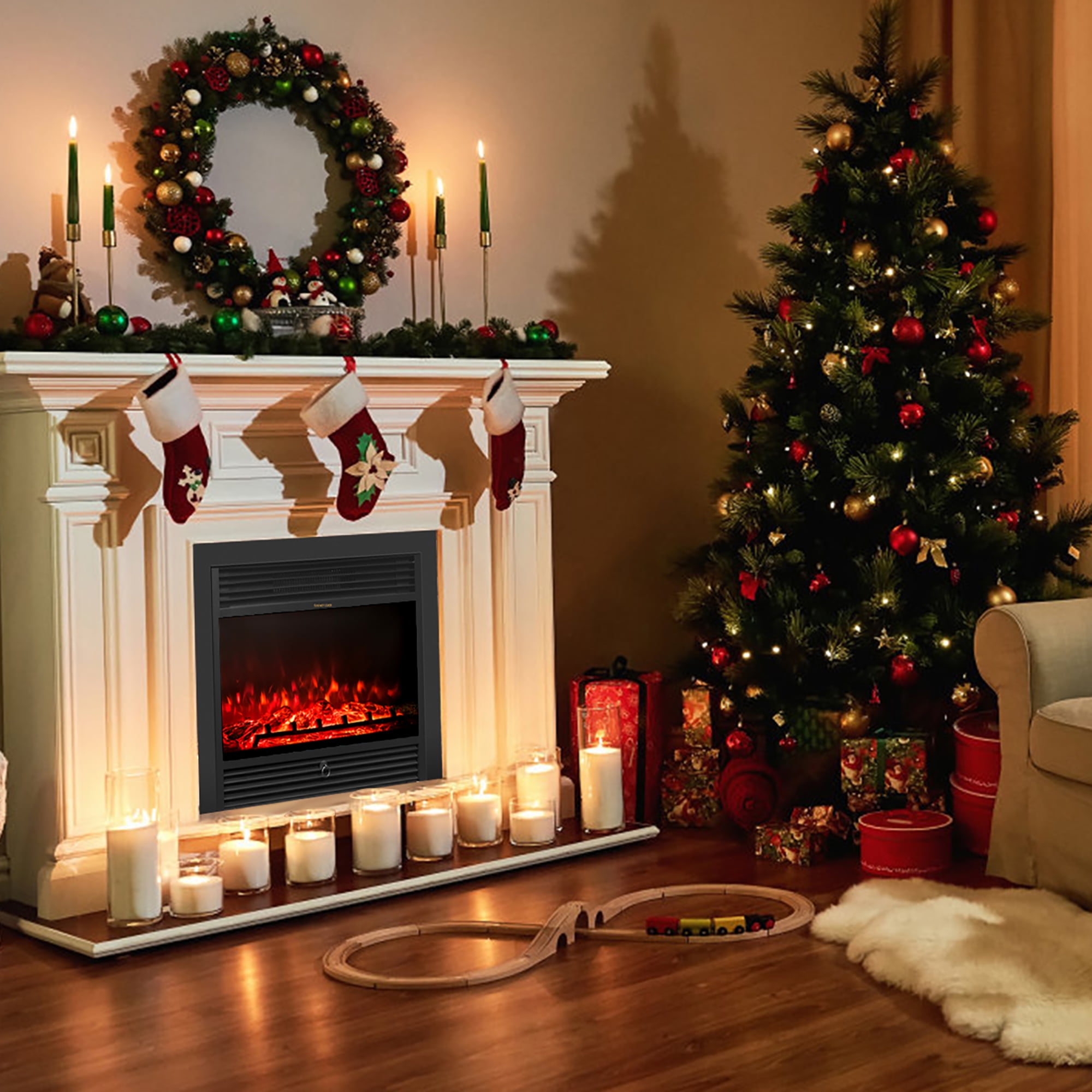 Costway 28.5 Fireplace Electric Embedded Insert Heater Glass Log Flame  Remote - Walmart.com