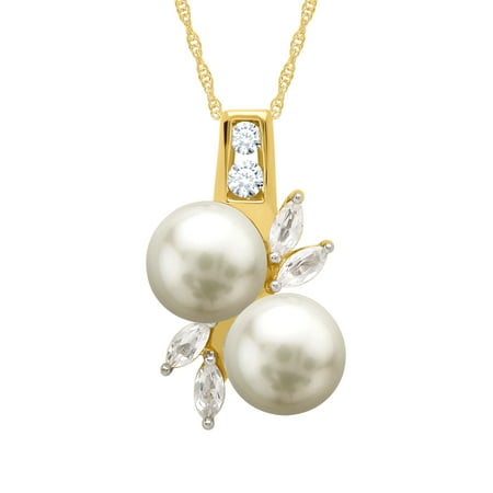 7 mm Freshwater Pearl and 5/8 ct Created White Sapphire Bud Pendant Necklace in 10kt Gold