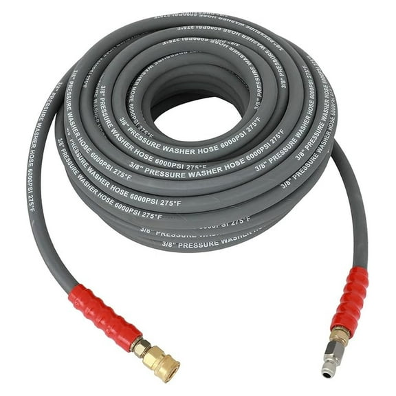 Pressure Washer Hose 3/8 Inch x 100ft 6000 PSI - Non-Marking R2 Gray - 2-Braid High Pressure Replacement Hose for Gas & Electric Pressure Washers