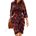 thumbnail image 1 of Jienlioq Robe Femme Liquidation Robe Décontractée à Carreaux Imprimés Boutons Chemise Robe Fessier Ceinture Plissée Manches Longues Col Rond Irrégulier, 1 of 9