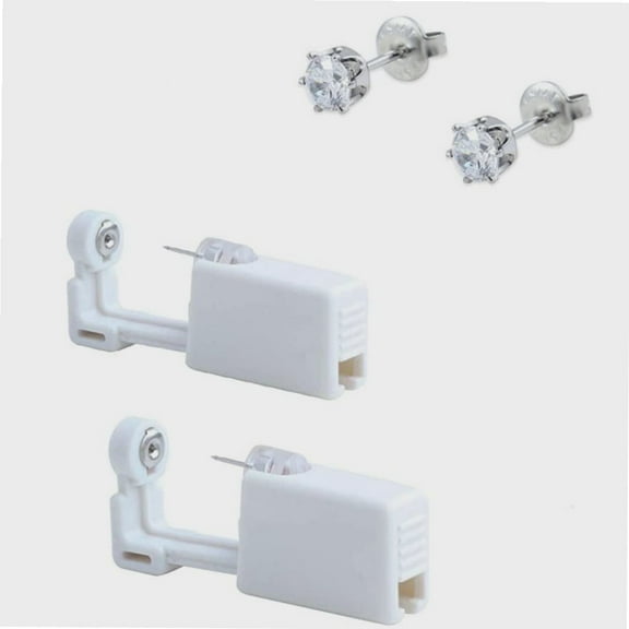 2 Pack Ear Piercing Gun Earring Disposable Ear Stud Gun Sterile No Pain Ear Piercing Gun (White)