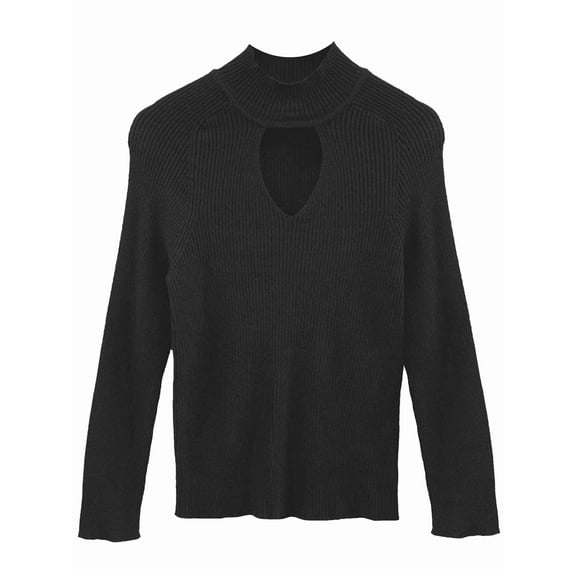 Black Ribbed Knit Sweater With Keyhole Size Medium