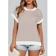 thumbnail image 3 of PRETTYGARDEN Womens Spring Summer Sweaters Casual Round Neck Cap Sleeve Vests Trendy Striped Pullover Knit Tops, 3 of 7