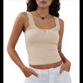 thumbnail image 2 of Camisola de Tirantes para Mujer, , Ajustada, de Punto Acanalado, con Encaje, para Verano, con Cuello Cuadrado y Sin Mangas. Albaricoque L, 2 of 10