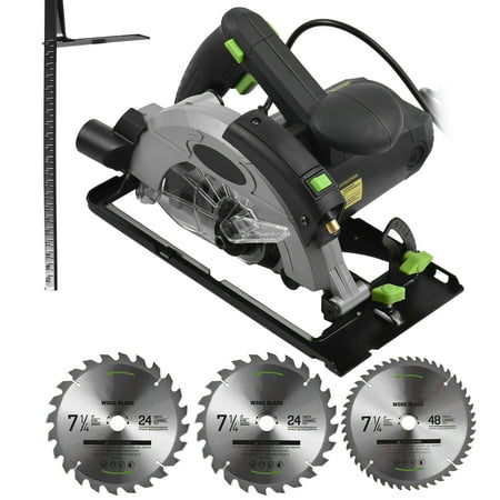 

Andoer 12A 5500RPM Corded Circular Saw with 7-14 Circular and Guide Max Cutting Depth 2.45 (90°) 1.81 (45°) for Wood and Log Cutting 3Blades