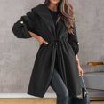 thumbnail image 2 of Ediodpoh Women’s Fashion Trench Coats Solid Color Grid Turn Down Collar Tight Waist Warm Autumn Wool Jacket Black XL, 2 of 6