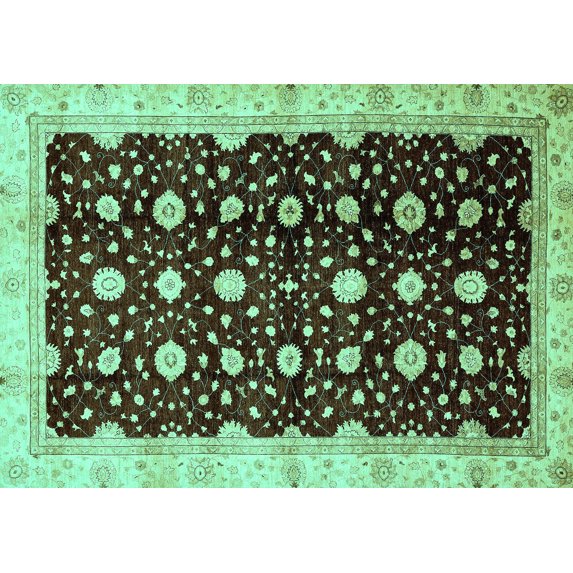 Ahgly Company Machine Washable Indoor Rectangle Oriental Turquoise Blue Traditional Area Rugs, 8' x 12'