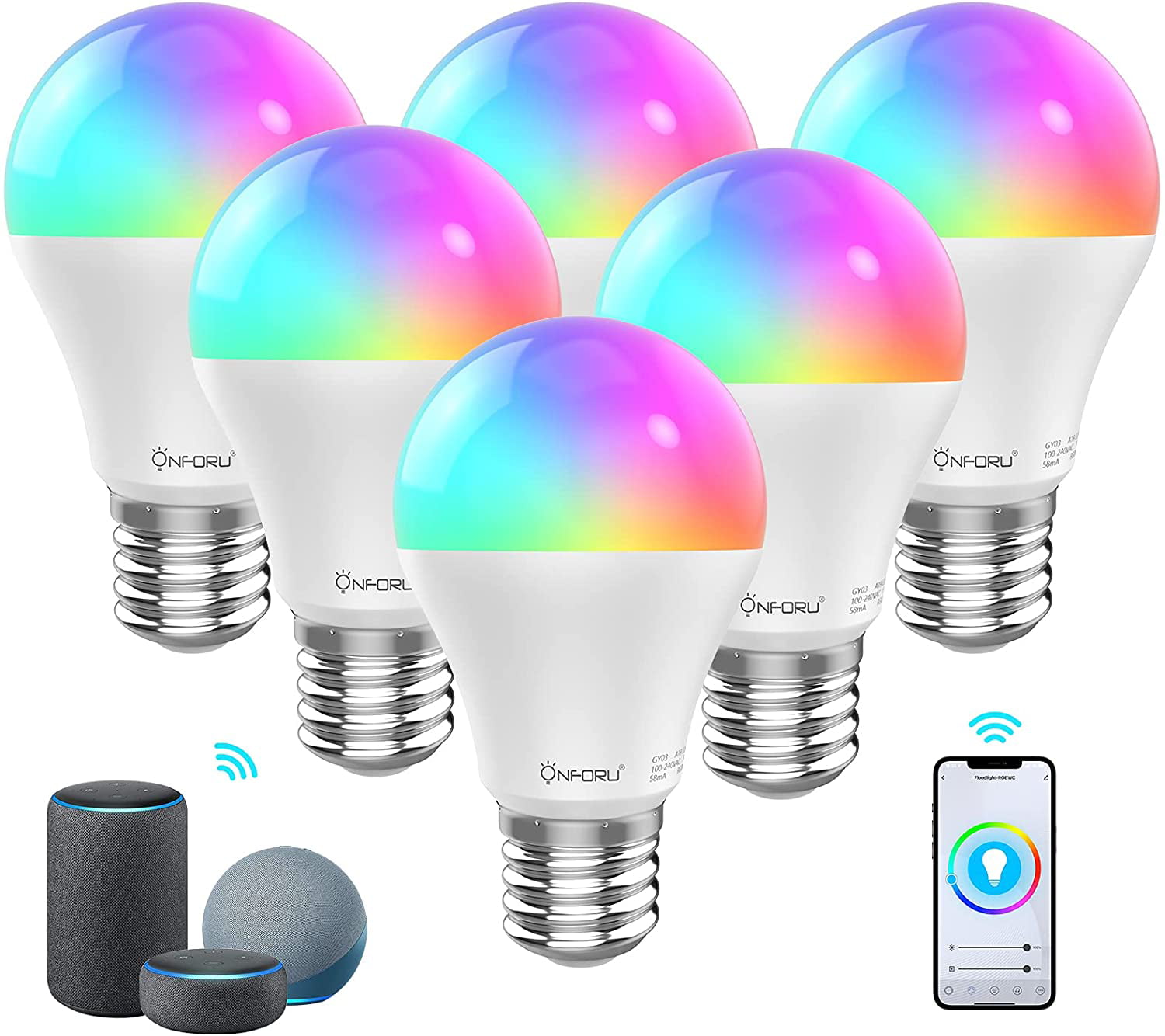 Details about   1500LM WIFI Smart Light Bulbs E26 RGBW LED Dimmable Bulbs for Alexa/Google Home 