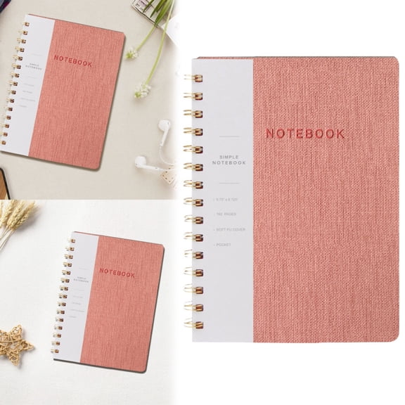 Pink PU Leather Spiral Notebook, 5.75x8.125 Inch Twin-Wire Binding Notebook, College Ruled Journal with Inner Pockets and 160 Pages, Thick Paper Notebook for Work, Office & Daily Planning