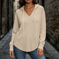 thumbnail image 2 of Hoodies for Women V Neck Waffle Knitted Long Sleeve Drawstring Pullover Sweatshirt Casual Fall Winter Top, 2 of 8