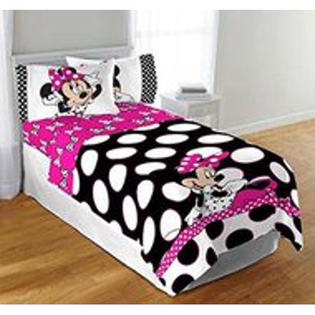Disney Minnie Mouse Twin Or Full Black Pink Polka Dot Comforter