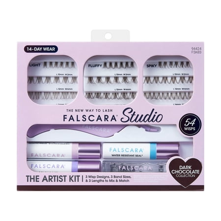 Kiss Falscara Studio Lash Extension Kit, 54 Medium Volume, 10-14mm Lash Clusters - Dark Chocolate
