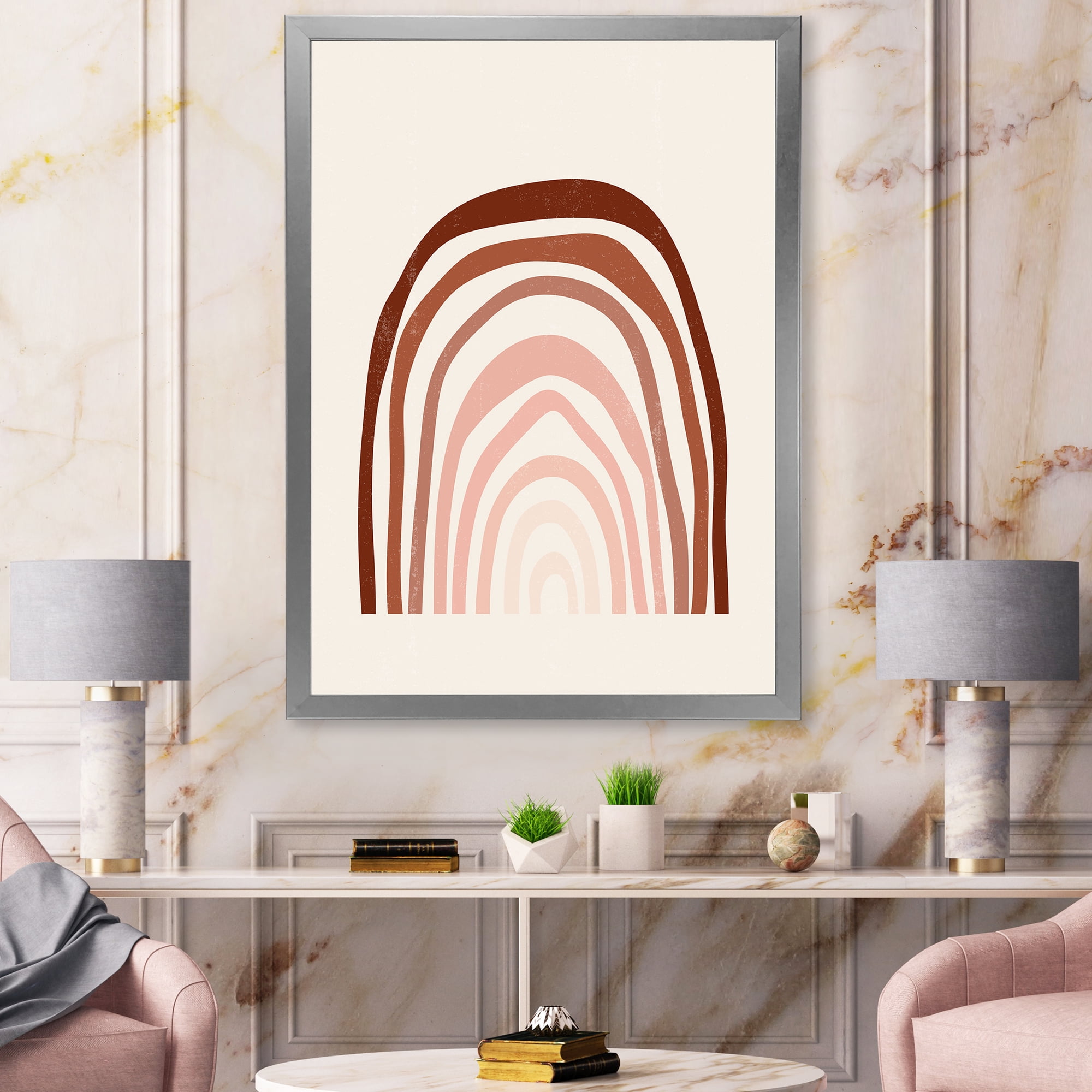 Designart 'Terracotta Minimalist Boho Art Rainbow I' Modern Framed Art Print