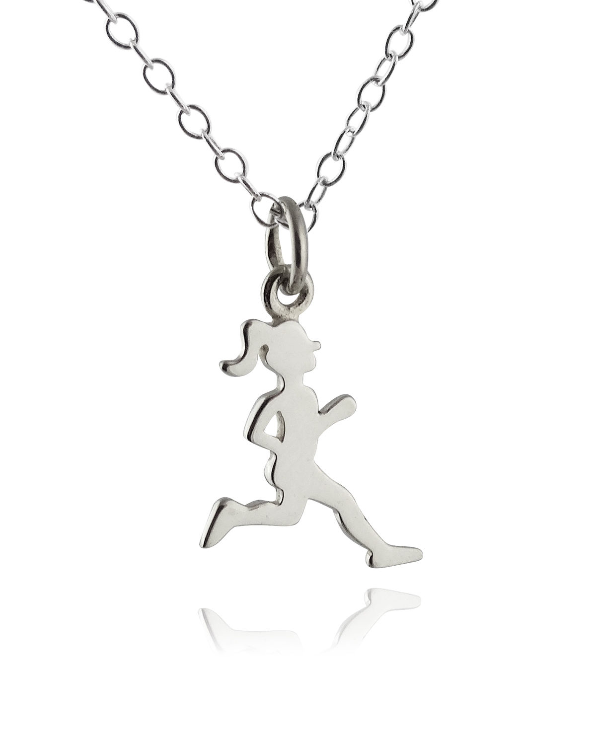 Sterling Silver Running Girl Silhouette Charm Pendant Necklace, 18", Marathon Runner
