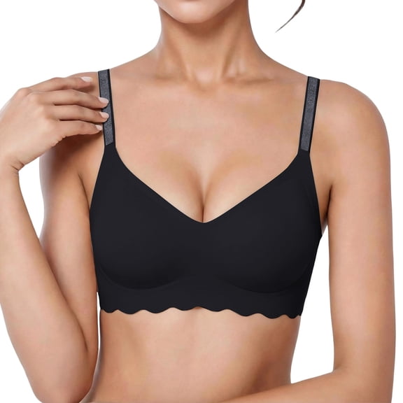 XFeng Women Floral Lace Wireless Bra, Adjustable Thin Straps Seamless Comfort Push Up Bralette