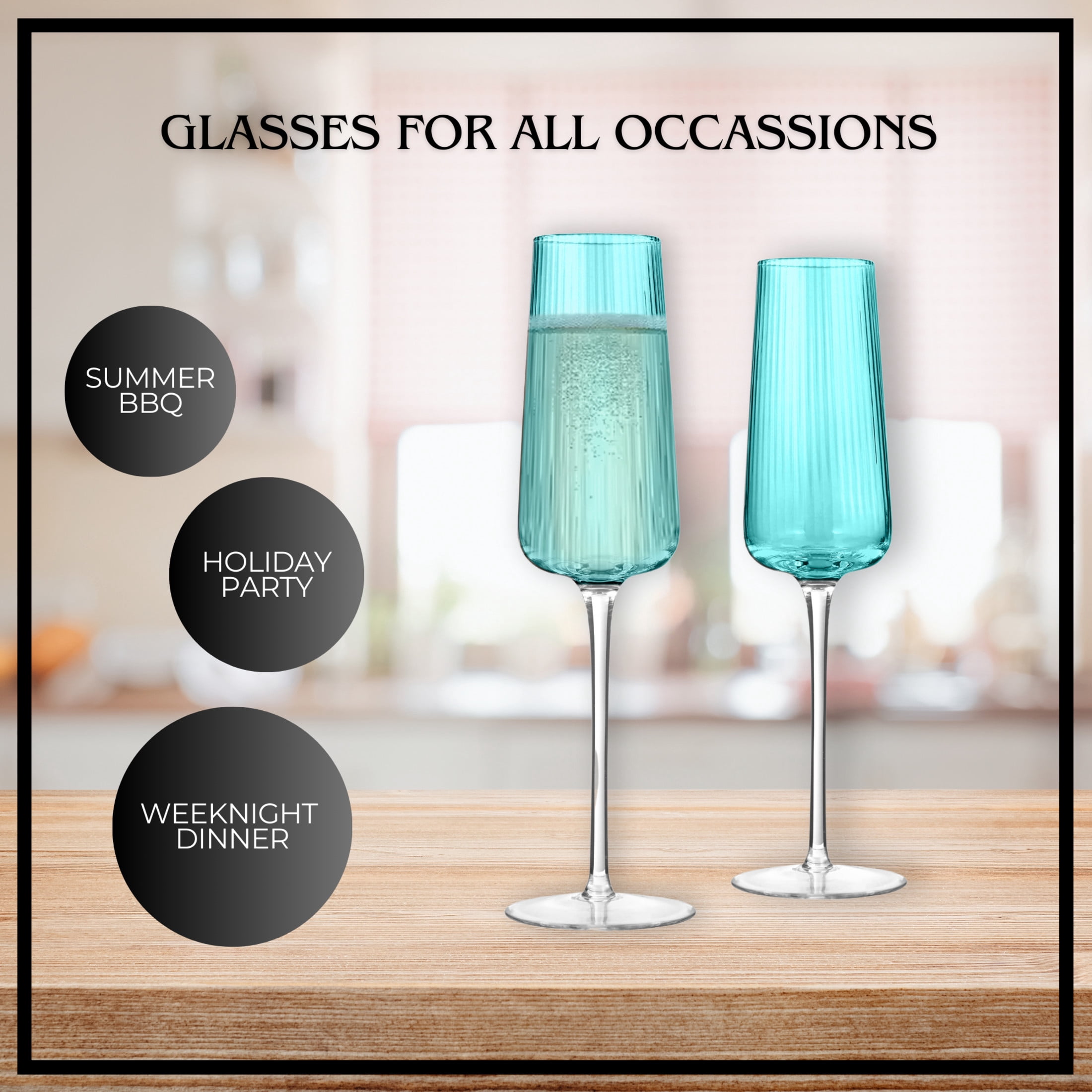 Artland Soho Optic 8.5 oz Champagne Flute, Set of 4 - Modern Contemporary Stemmed Glasses - Ideal for Weddings, Parties, Prosecco, Sparkling Wine, Excellent Gift Idea, Dishwasher Safe (Turquoise)