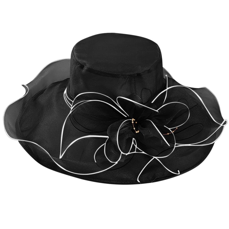 HJYCHN Elegant Womens Wide Brim Sun Hat Floral Design Summer  display picture 3