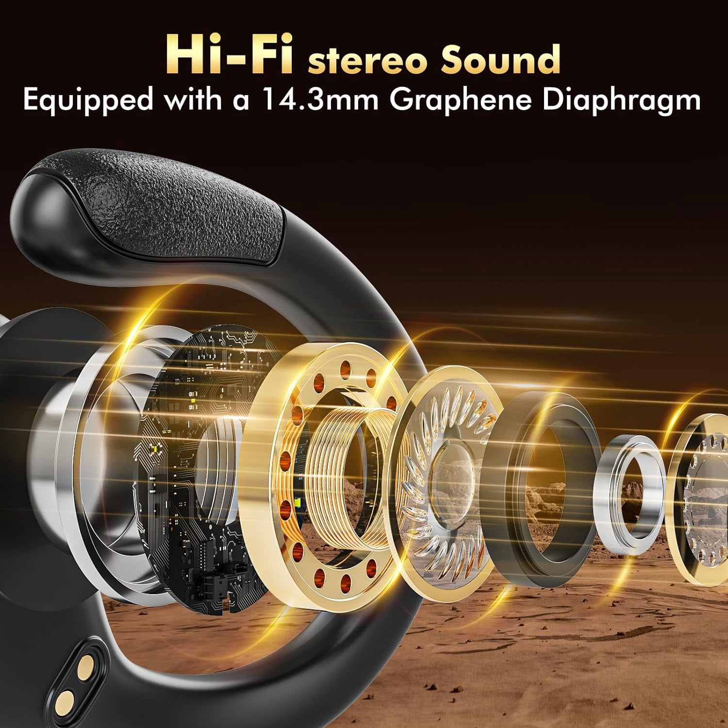 Wireless Earbuds Bluetooth Headphones 80H Playback Ear Buds Power Display with Noise Canceling Mic with Earhooks for Sports/Workout - Black