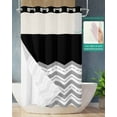 thumbnail image 2 of No Hook Shower Curtain with Snap-in Liner, Black Grey Waterproof Fabric Bathroom Curtains, Geometric Chevron Print Wavy Striped White Bath Curtains & Mesh Top Window Stand Up Stall 36"x72", 2 of 6