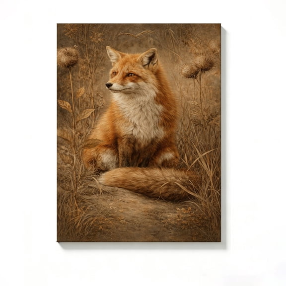 FLASHLUMI 8x12 Inch Vintage Red Fox in Grass Canvas Wall Art, Rustic Wildlife Decor for Living Room Bedroom, No Frame
