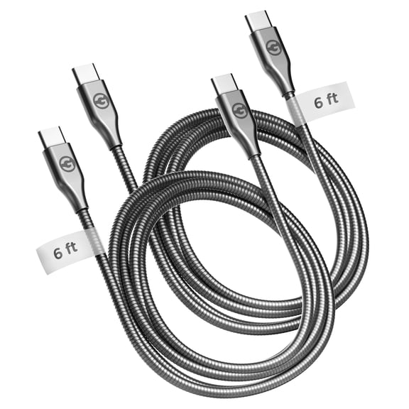 Galvanox (2 Pack) Pet Proof USB-C to USB-C Charger Cables - Braided Metal Ultra Durable Charging Cord (Gunmetal)