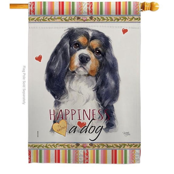 Breeze Decor H110155-BO 28 x 40 in. Dog Cavalier Spaniel Happiness Double-Sided Decorative Vertical House Flag